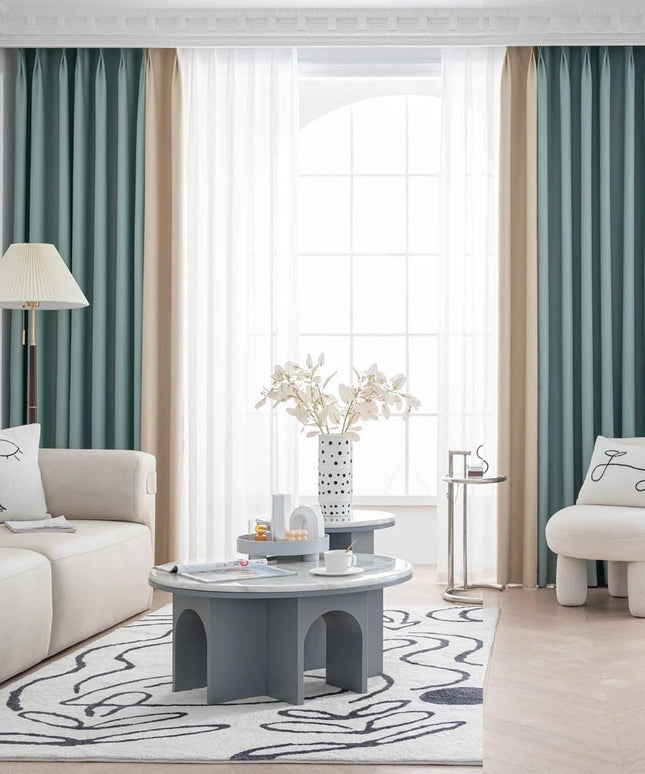 Rideau Occultant Blackout - Vert d'Eau et Beige