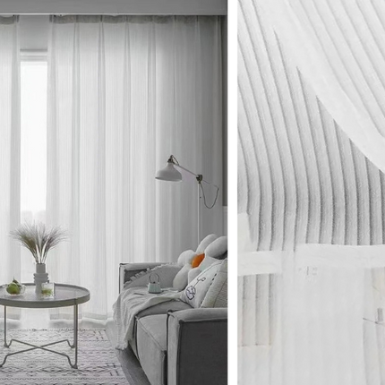 Rideaux Rayures Horizontales Blanc et Transparente AURÉïS