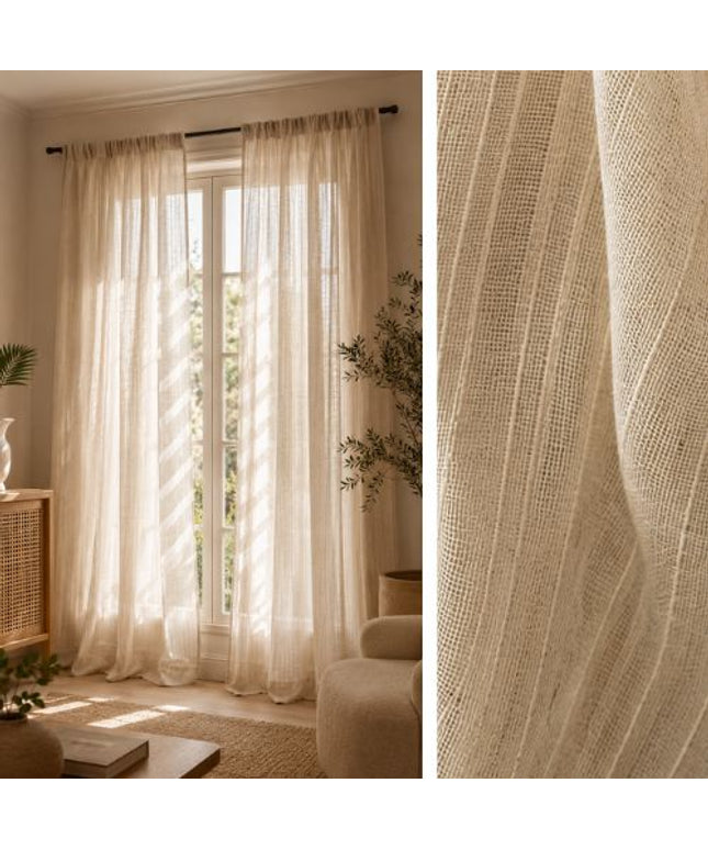 Rideau Lin - Voilage Beige à Motif