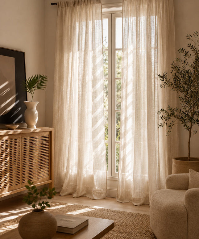 Rideau Lin - Voilage Beige à Motif