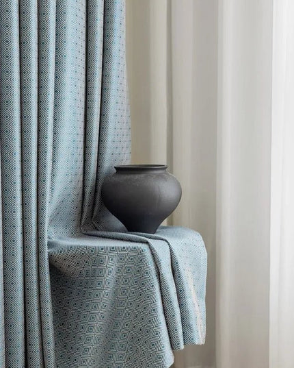 Rideau Semi Occultant - Bleu à Motifs
