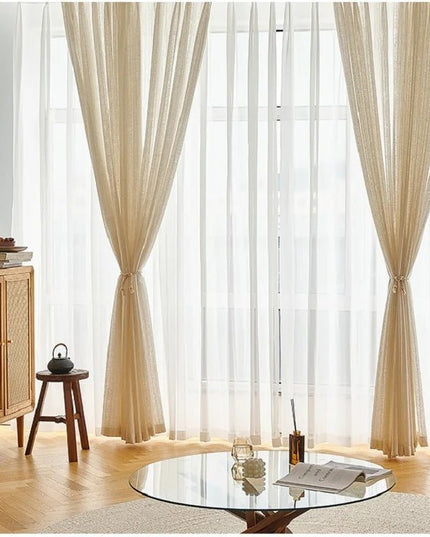 Rideau Lin - Voilage Beige Et Blanc