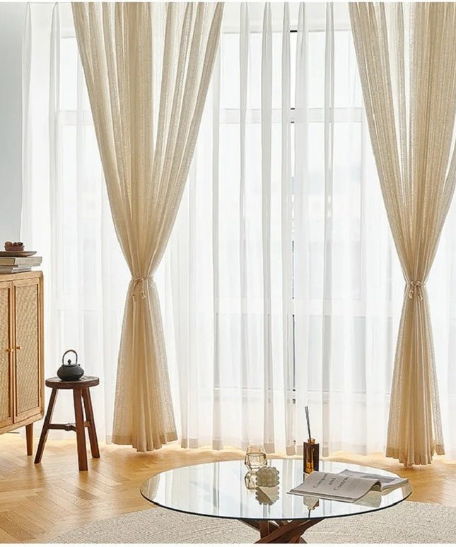 Rideau Lin - Voilage Beige Et Blanc