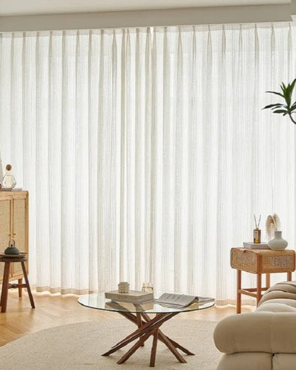 Rideau Lin - Voilage Beige Et Blanc