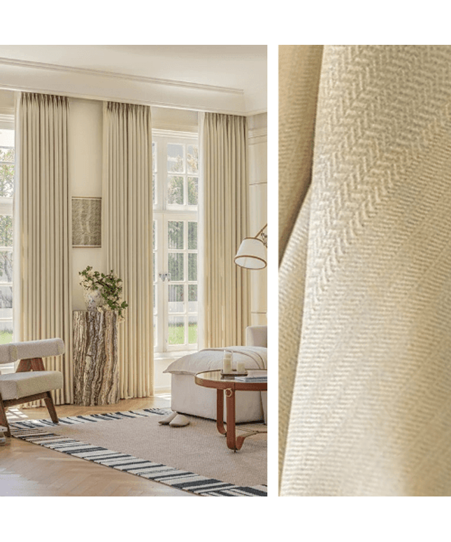 Rideau Semi Occultant - Beige à motifs