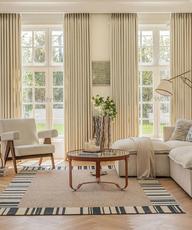 Rideau Semi Occultant - Beige à motifs